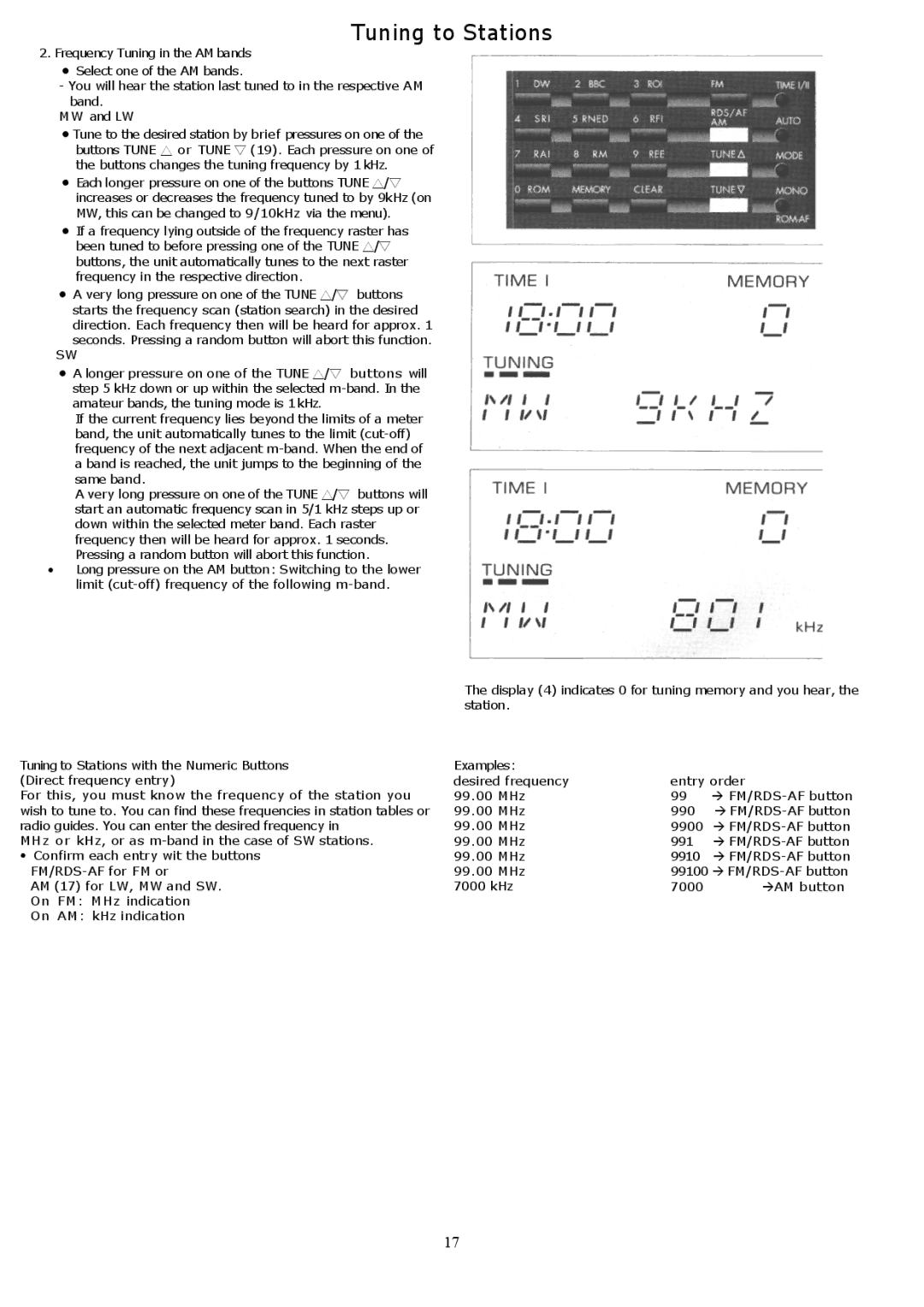 Grundig YB500 owner manual Tuning to Stations, Seconds. Pressing a random button will abort this function 