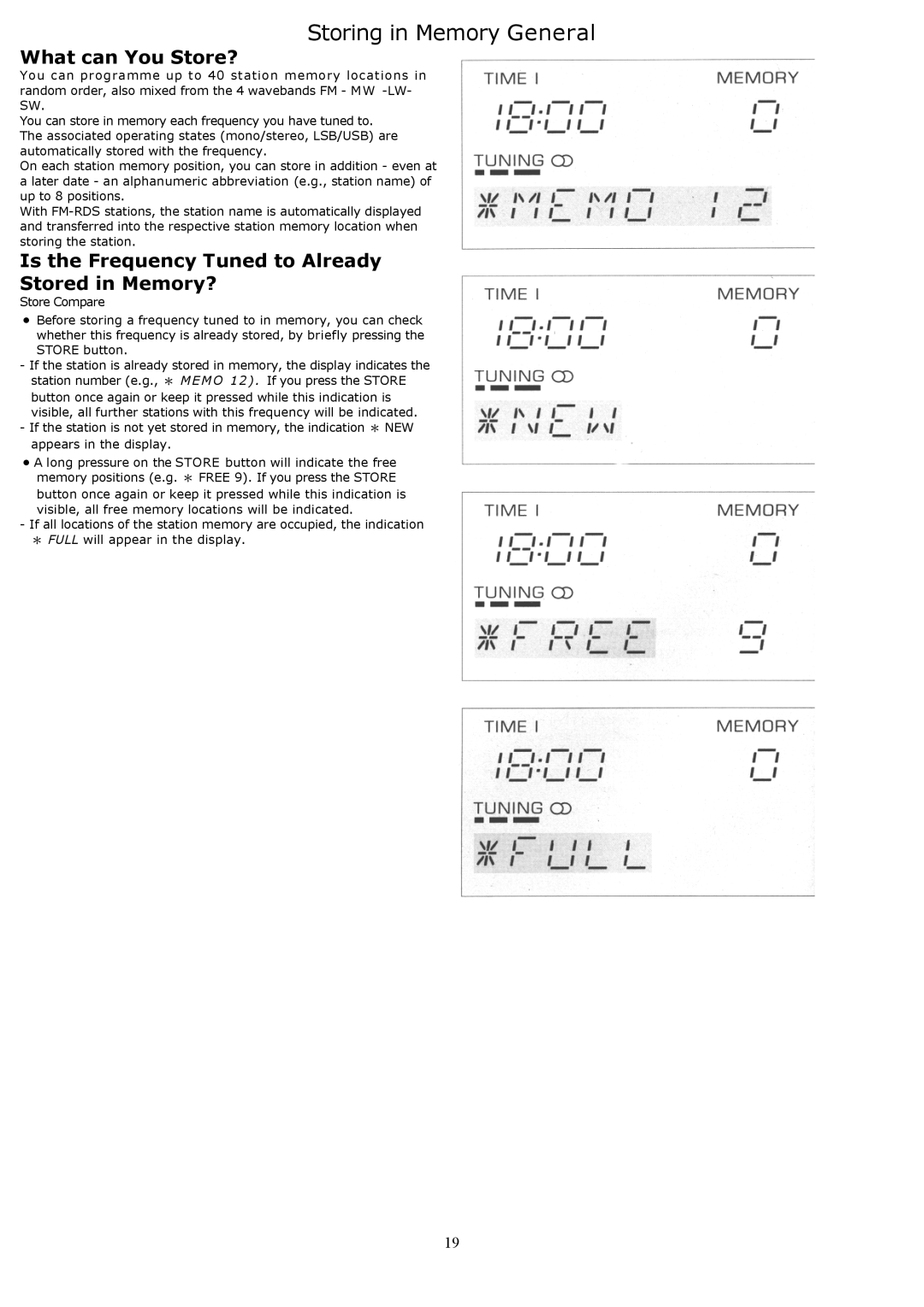 Grundig YB500 Storing in Memory General, What can You Store?, Is the Frequency Tuned to Already Stored in Memory? 