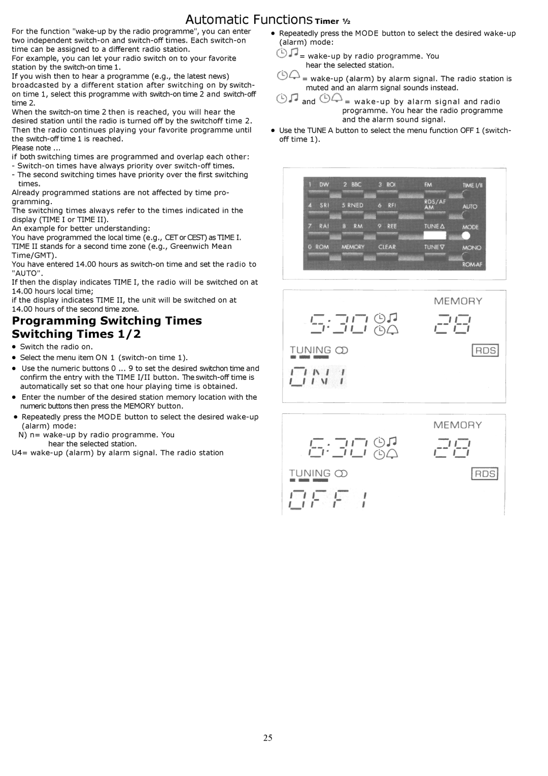 Grundig YB500 owner manual Automatic Functions Timer ½ 