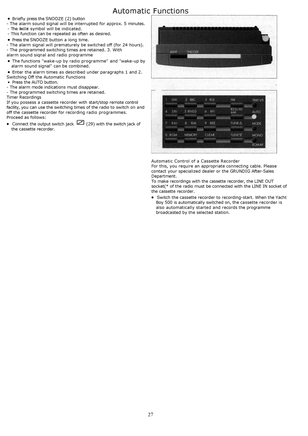 Grundig YB500 owner manual Automatic Functions 