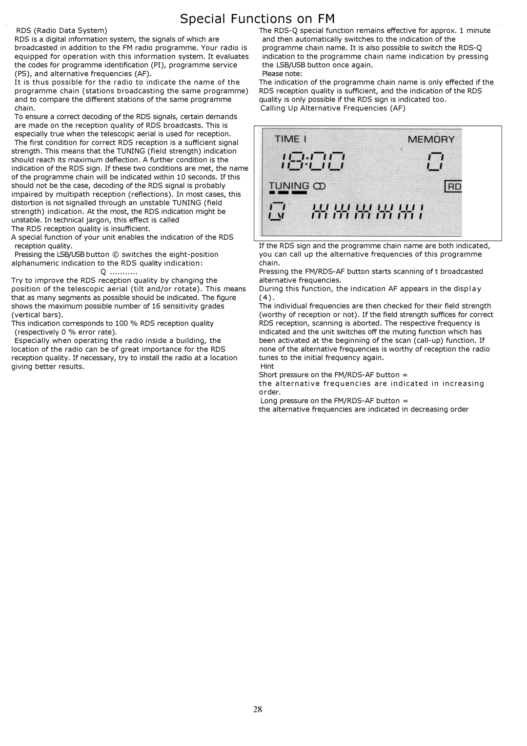 Grundig YB500 owner manual Special Functions on FM 