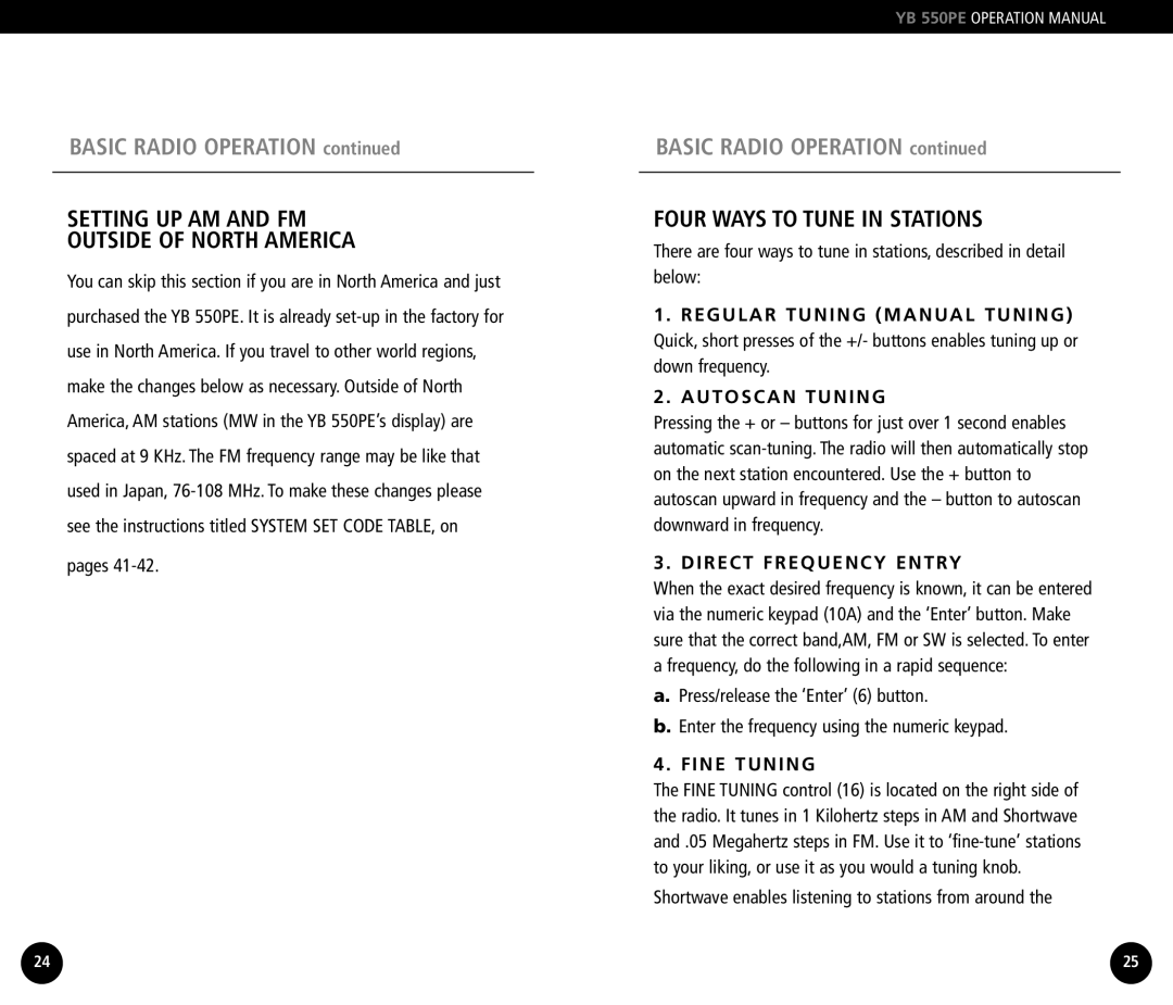 Grundig YB550PE operation manual Setting UP AM and FM Outside of North America, Four Ways to Tune in Stations 