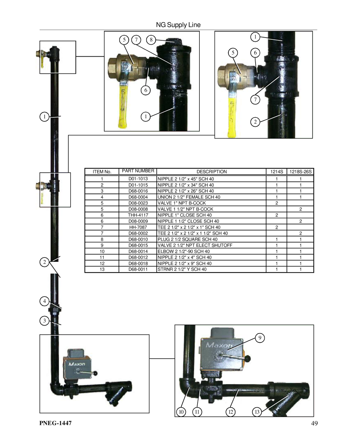 GSI Outdoors PNEG-1447 manual NG Supply Line, Valve 2 1/2 NPT Elect Shutoff 