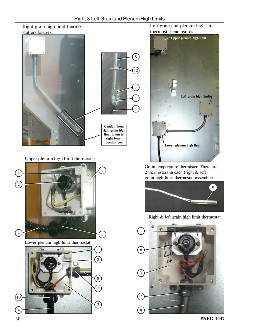 GSI Outdoors PNEG-1447 manual Right & Left Grain and Plenum High Limits, Upper plenum high limit thermostat 