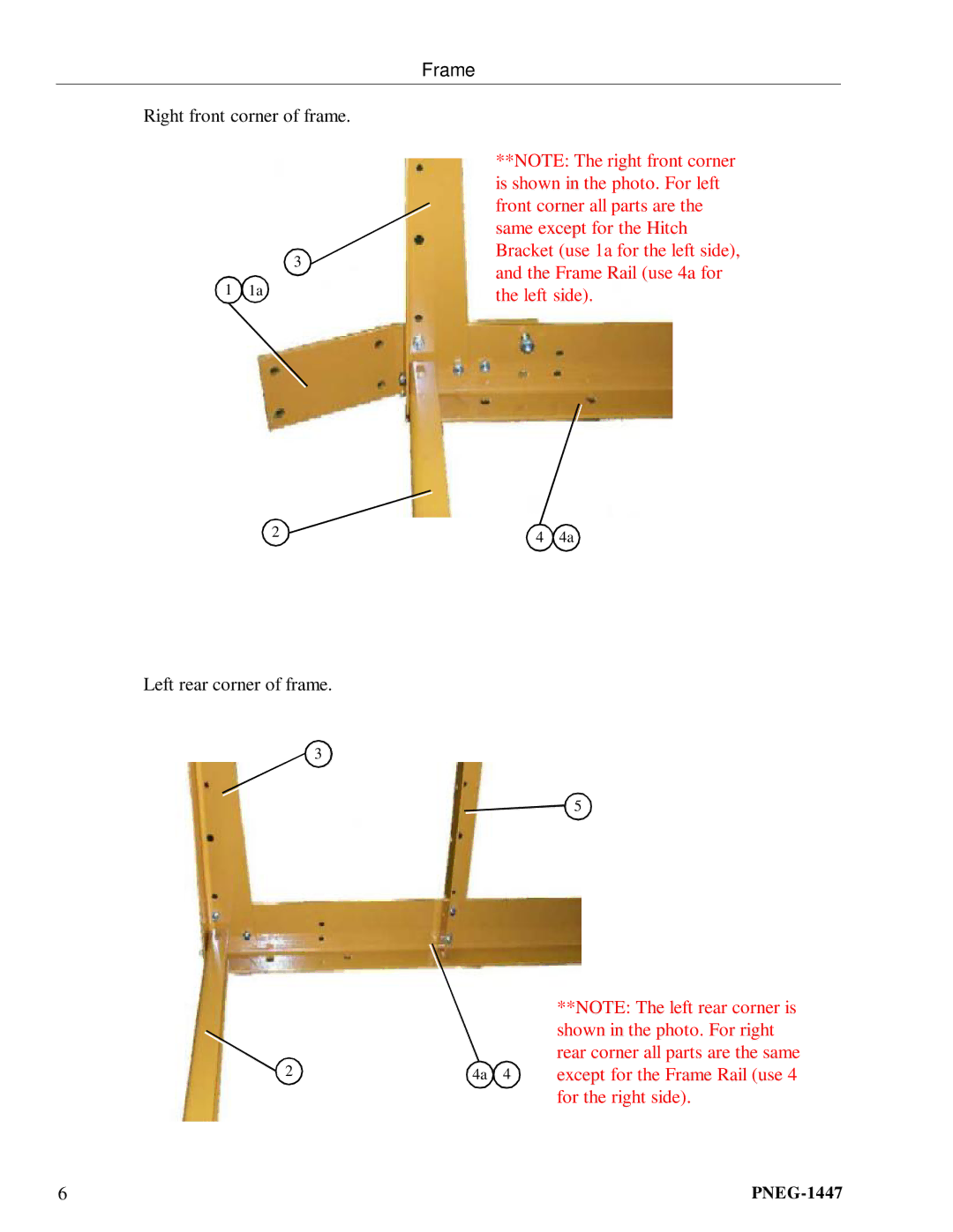 GSI Outdoors PNEG-1447 manual Right front corner of frame, Left rear corner of frame 