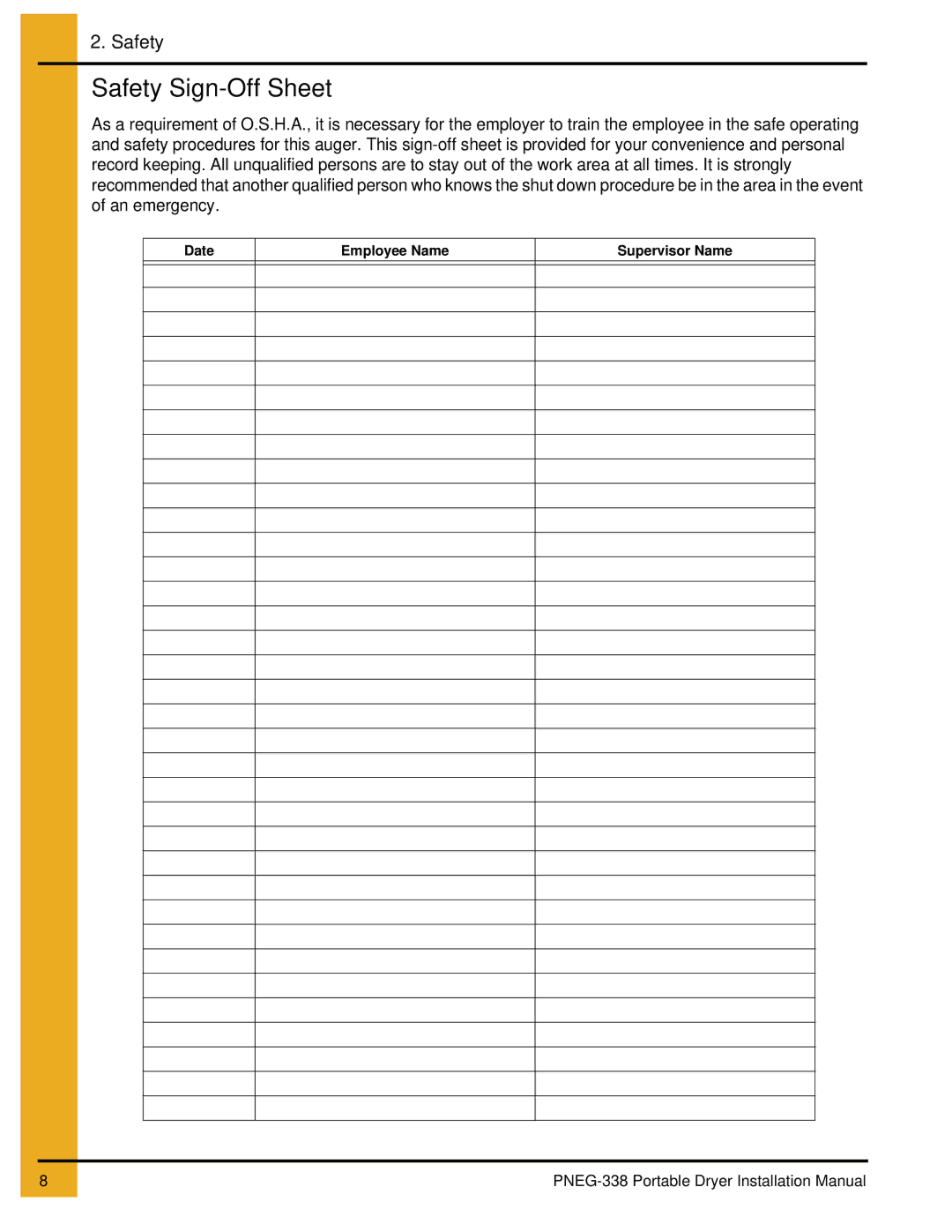 GSI Outdoors PNEG-338 manual Safety Sign-Off Sheet 