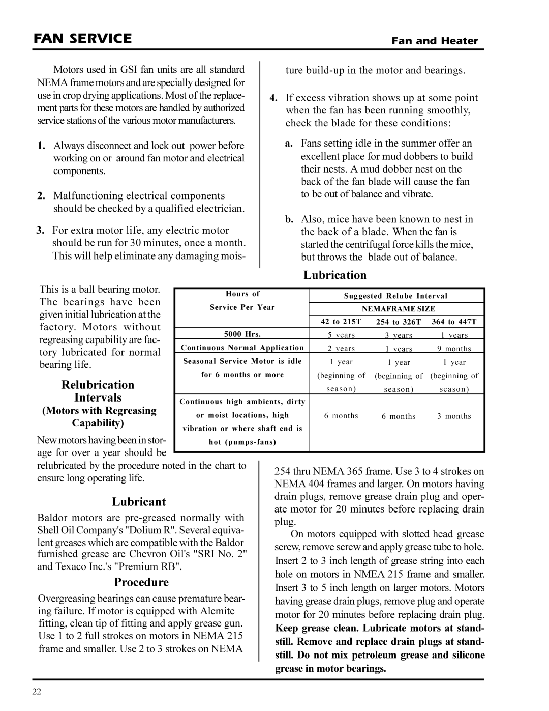 GSI Outdoors PNEG-377 service manual Lubrication, Relubrication Intervals, Procedure 