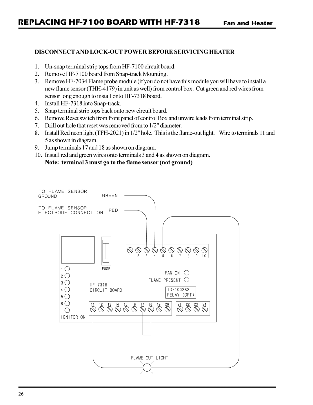 GSI Outdoors PNEG-377 Replacing HF-7100 Board with HF-7318, Disconnectand LOCK-OUT Power Before Servicing Heater 