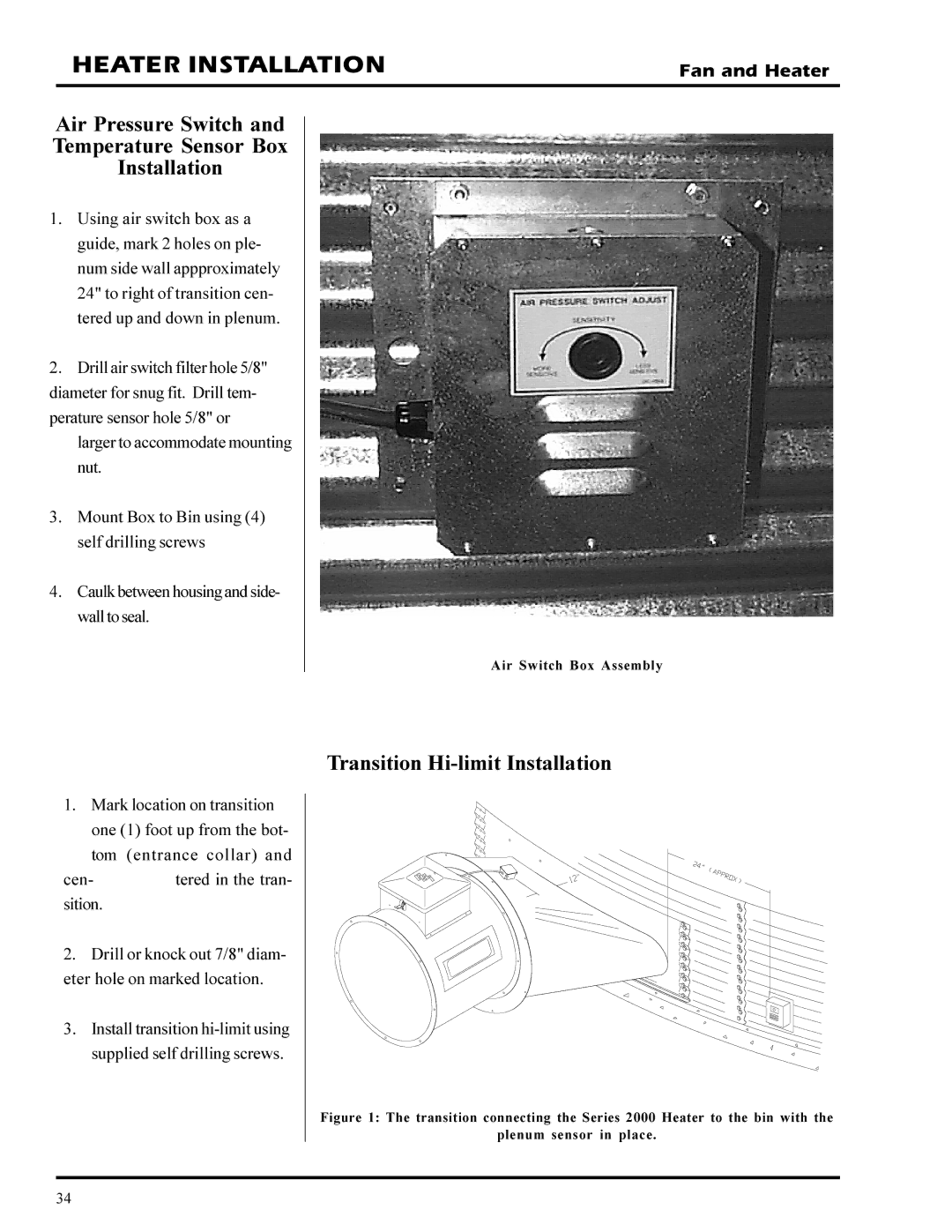 GSI Outdoors PNEG-377 Air Pressure Switch Temperature Sensor Box Installation, Transition Hi-limit Installation 