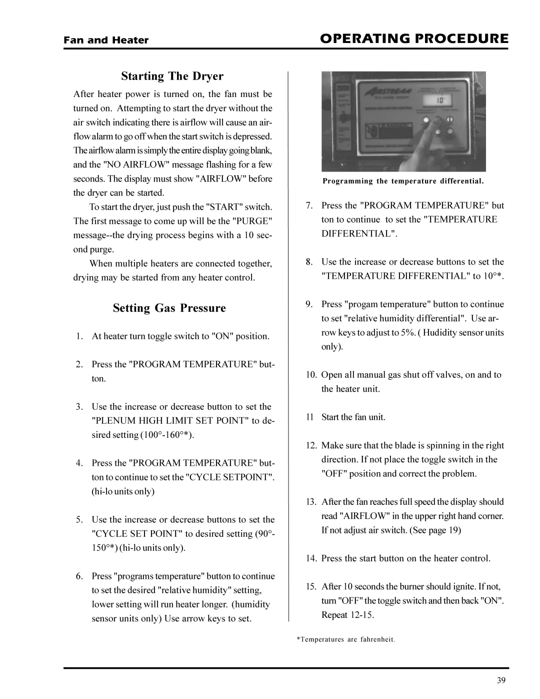 GSI Outdoors PNEG-377 service manual Starting The Dryer, Setting Gas Pressure 