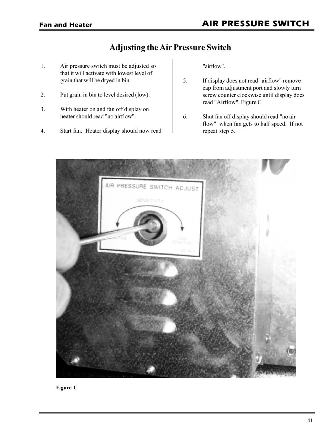 GSI Outdoors PNEG-377 service manual AIR Pressure Switch, Adjusting the Air Pressure Switch 