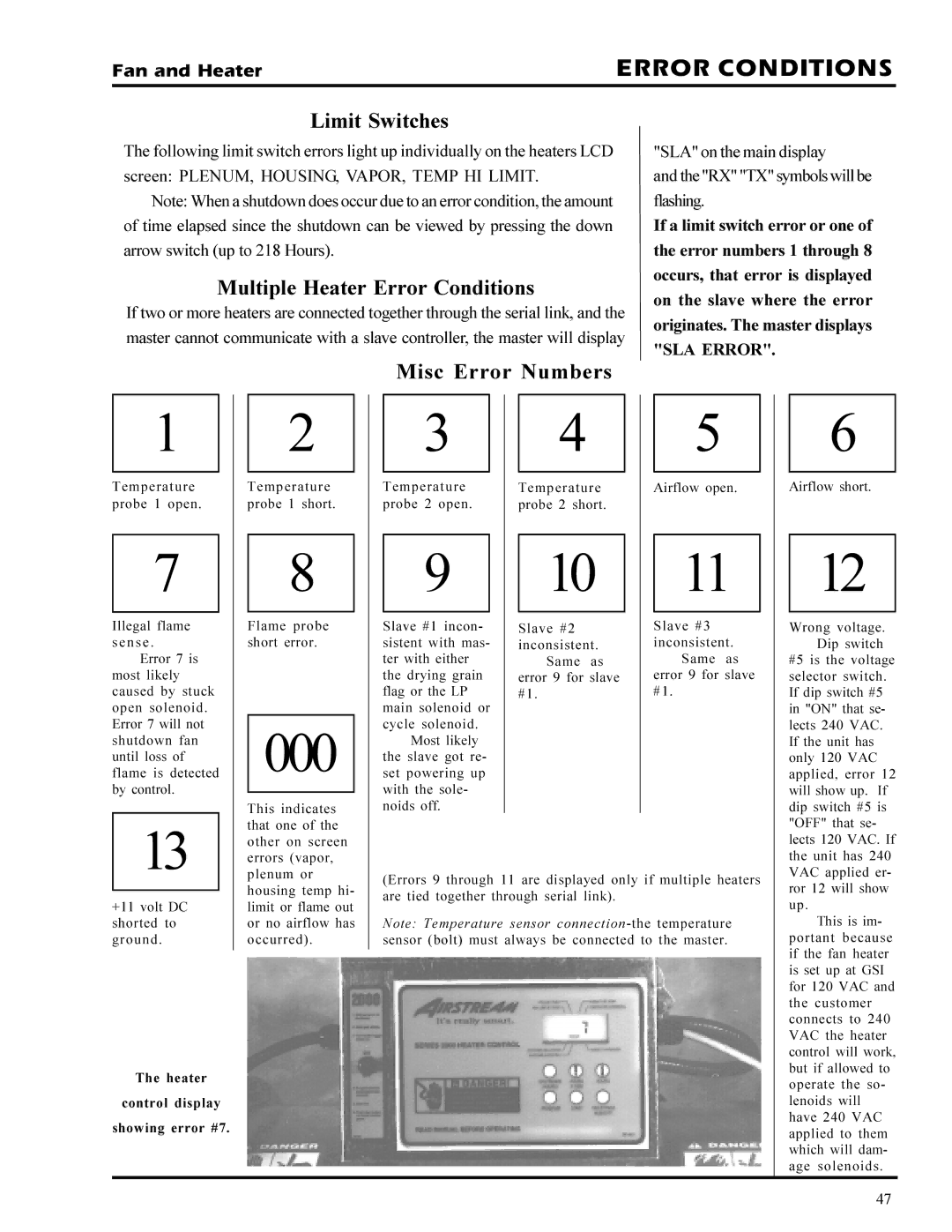 GSI Outdoors PNEG-377 service manual Limit Switches, Multiple Heater Error Conditions, Misc Error Numbers 