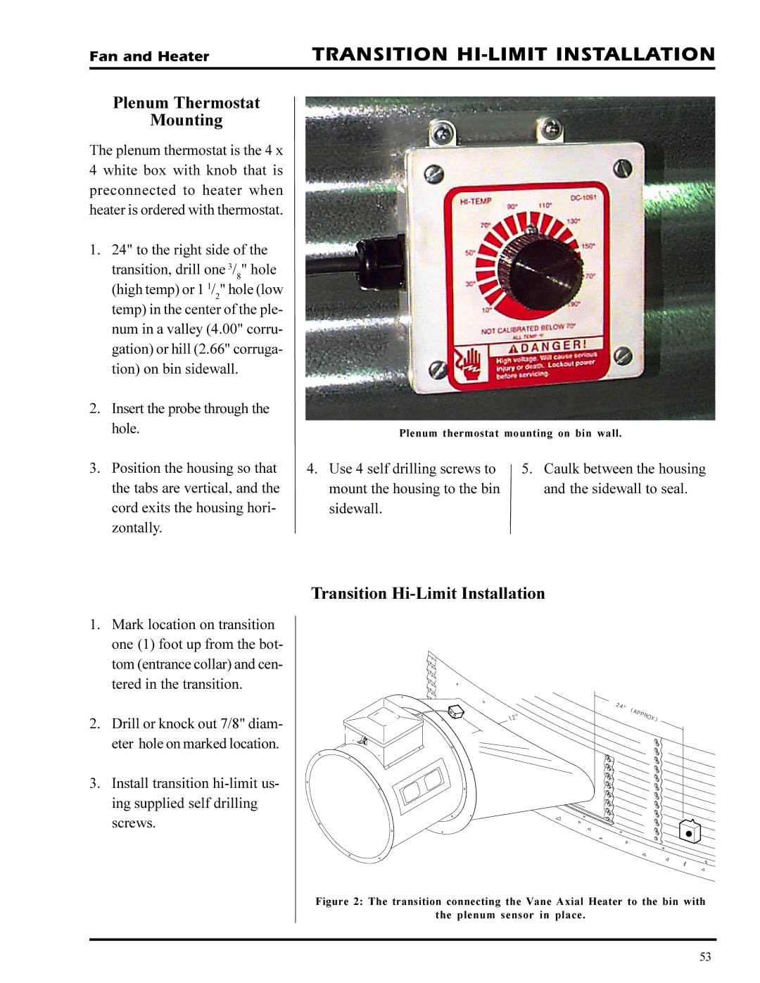 GSI Outdoors PNEG-377 service manual Transition HI-LIMIT Installation, Plenum Thermostat Mounting, To the right side 