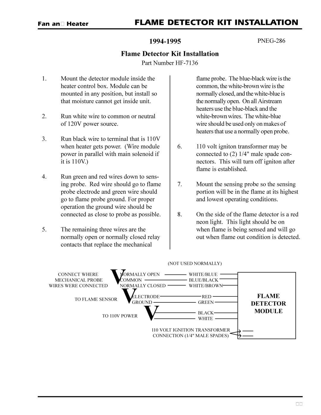 GSI Outdoors PNEG-377 service manual 1994-1995PNEG-286 Flame Detector Kit Installation 