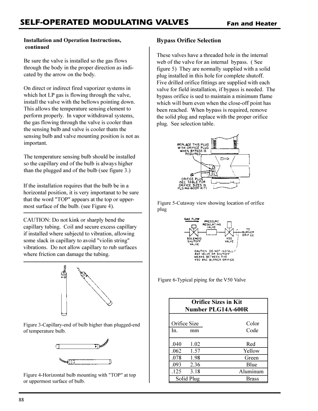 GSI Outdoors PNEG-377 service manual Bypass Orifice Selection, Orifice Sizes in Kit Number PLG14A-600R 