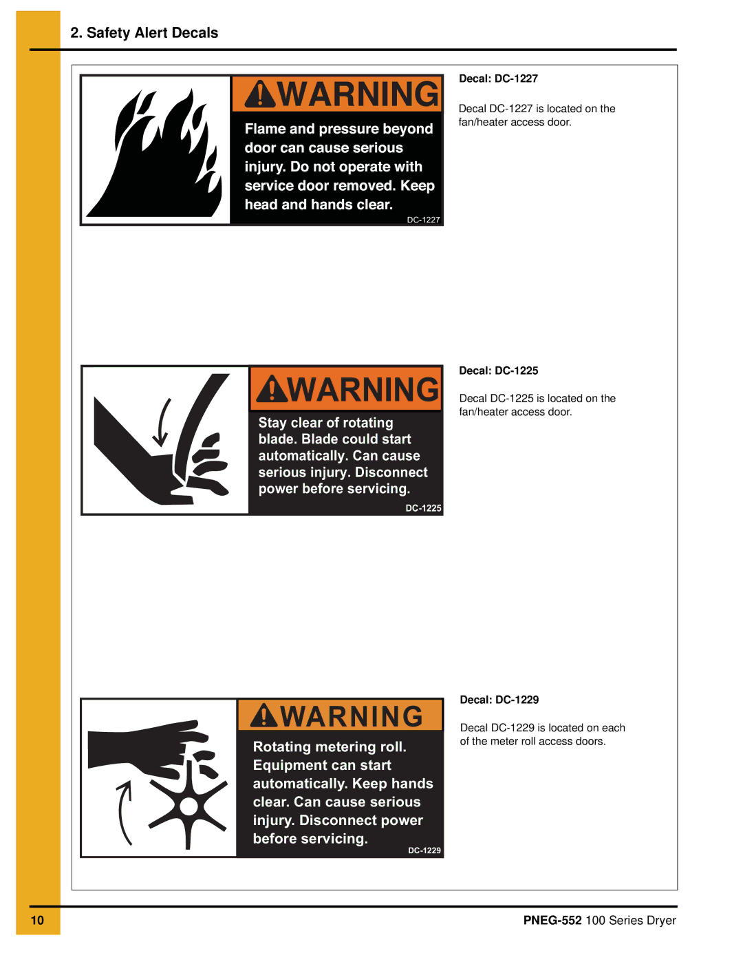 GSI Outdoors PNEG-552 service manual Decal DC-1227, Decal DC-1225, Decal DC-1229 