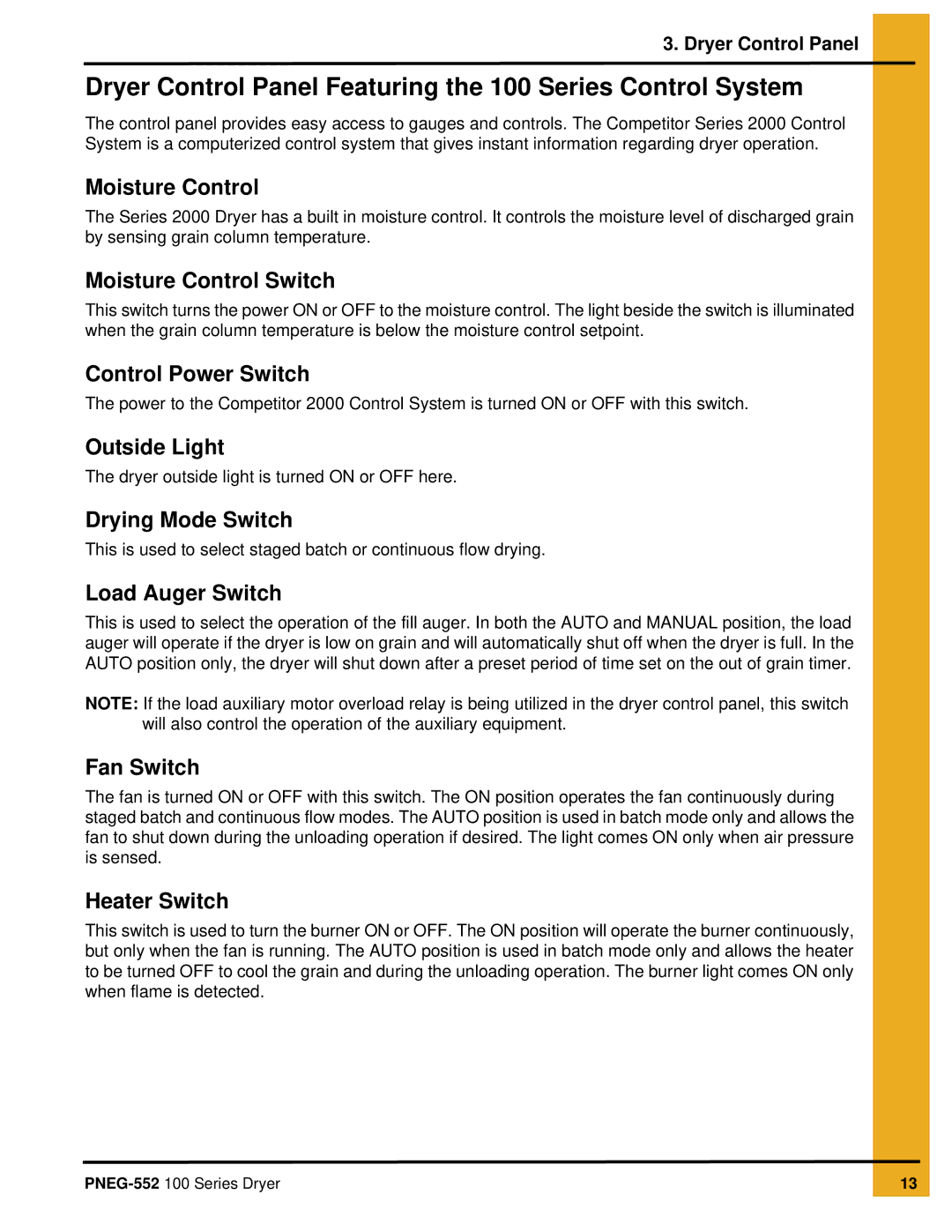 GSI Outdoors PNEG-552 service manual Dryer Control Panel Featuring the 100 Series Control System, Moisture Control 