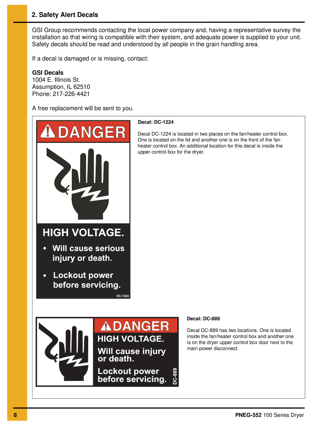 GSI Outdoors PNEG-552 service manual Decal DC-1224, Decal DC-889 