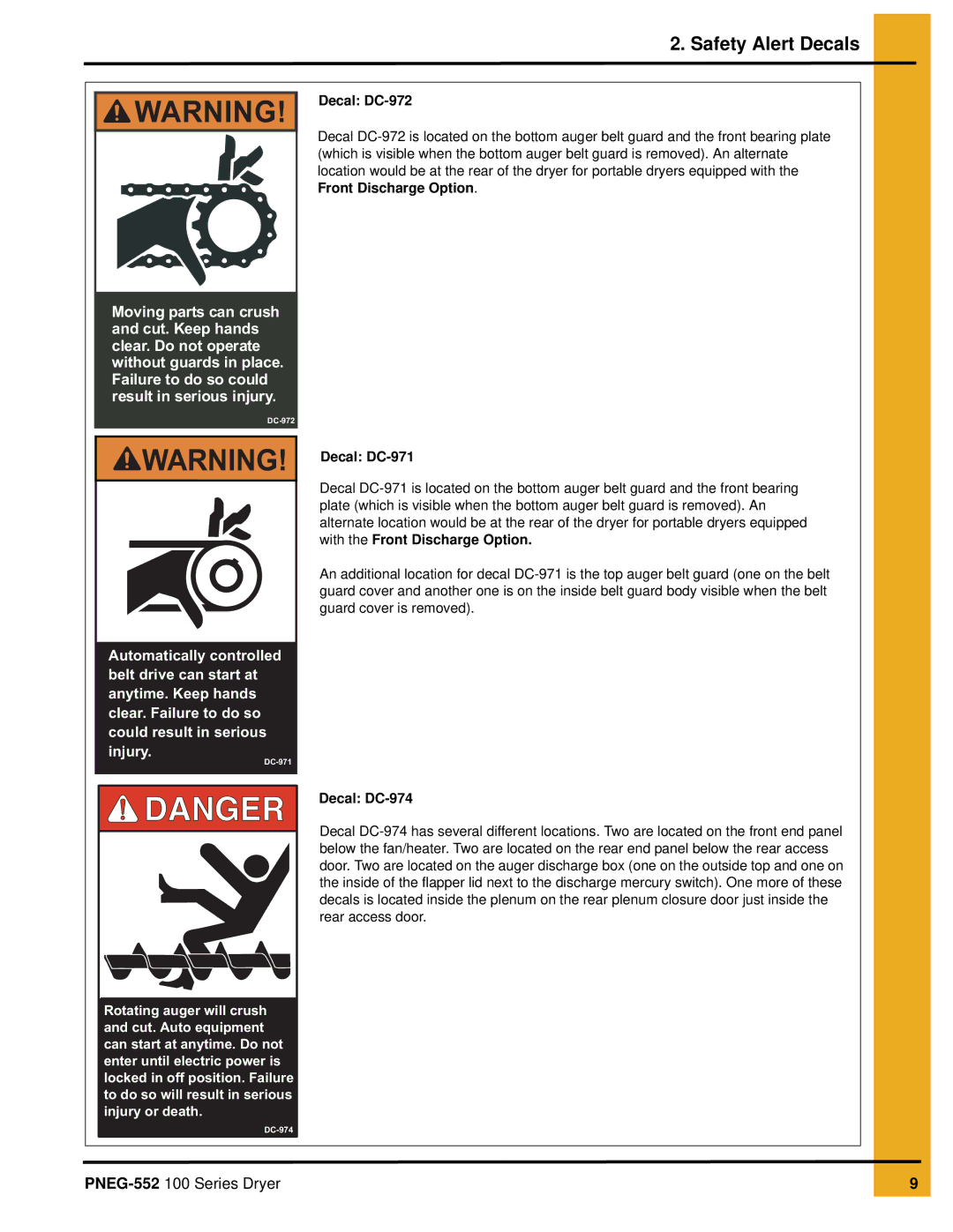 GSI Outdoors PNEG-552 service manual Decal DC-972, Safety Alert Decals 