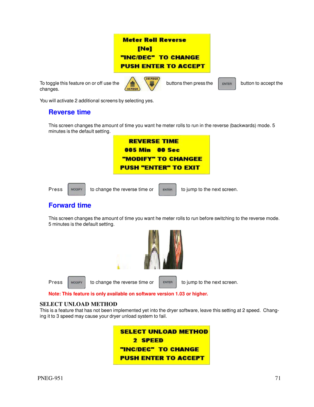 GSI Outdoors PNEG-951 manual Reverse time, Select Unload Method 