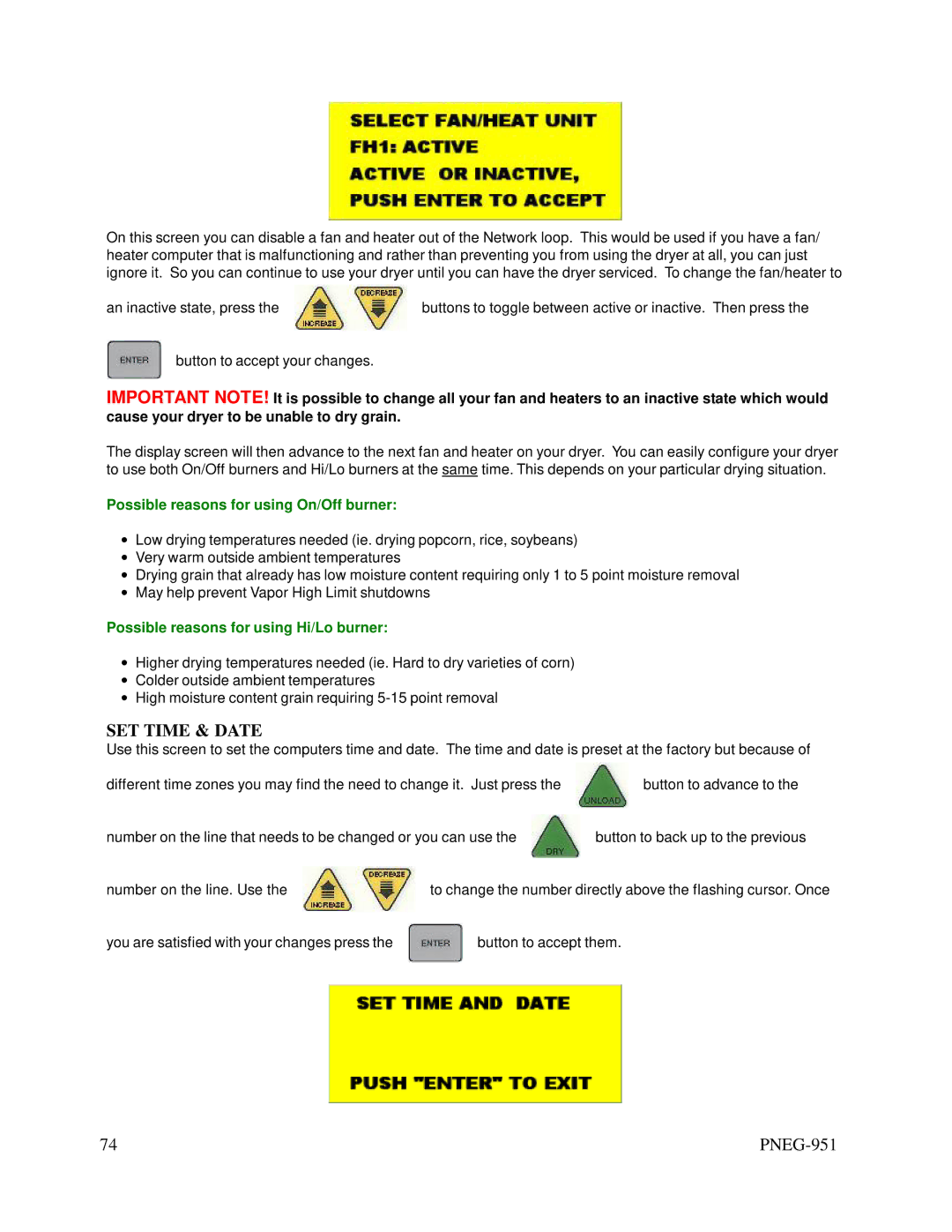 GSI Outdoors PNEG-951 manual SET Time & Date, Possible reasons for using On/Off burner 