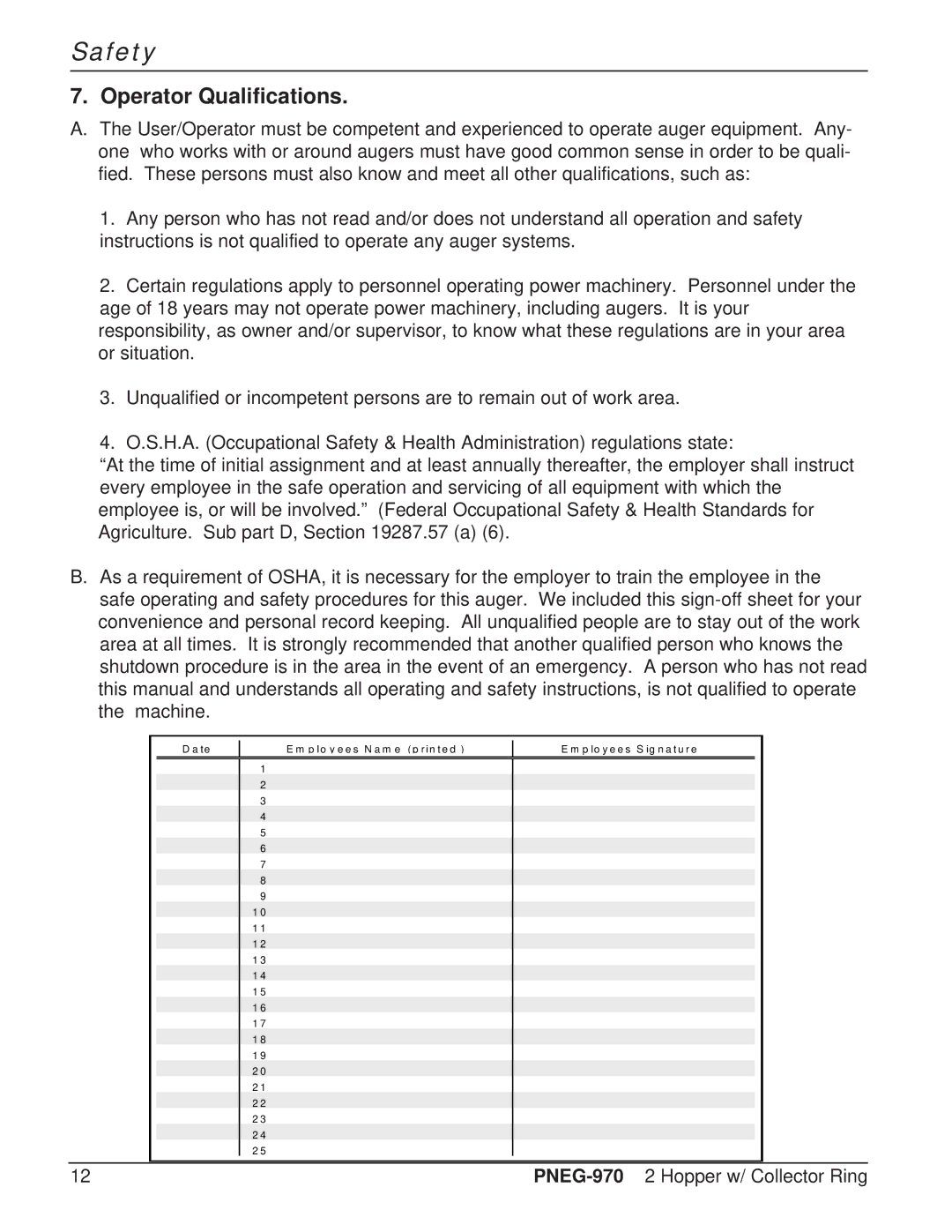 GSI Outdoors PNEG-970 operation manual Operator Qualifications 