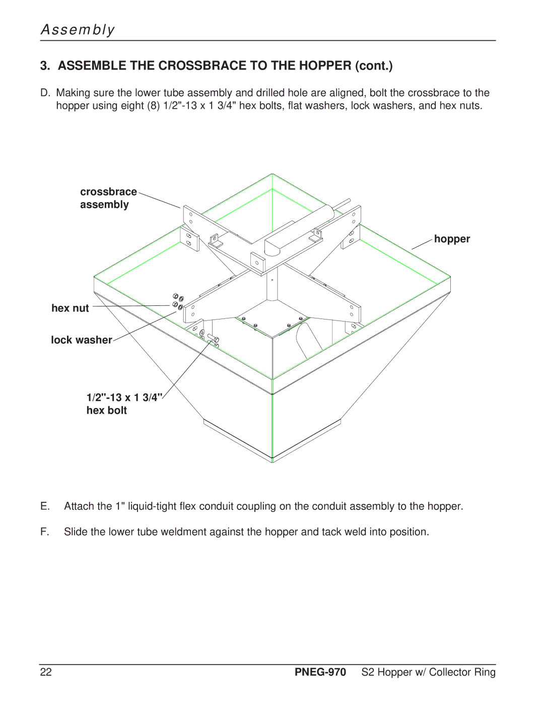 GSI Outdoors PNEG-970 operation manual Assemble the Crossbrace to the Hopper 