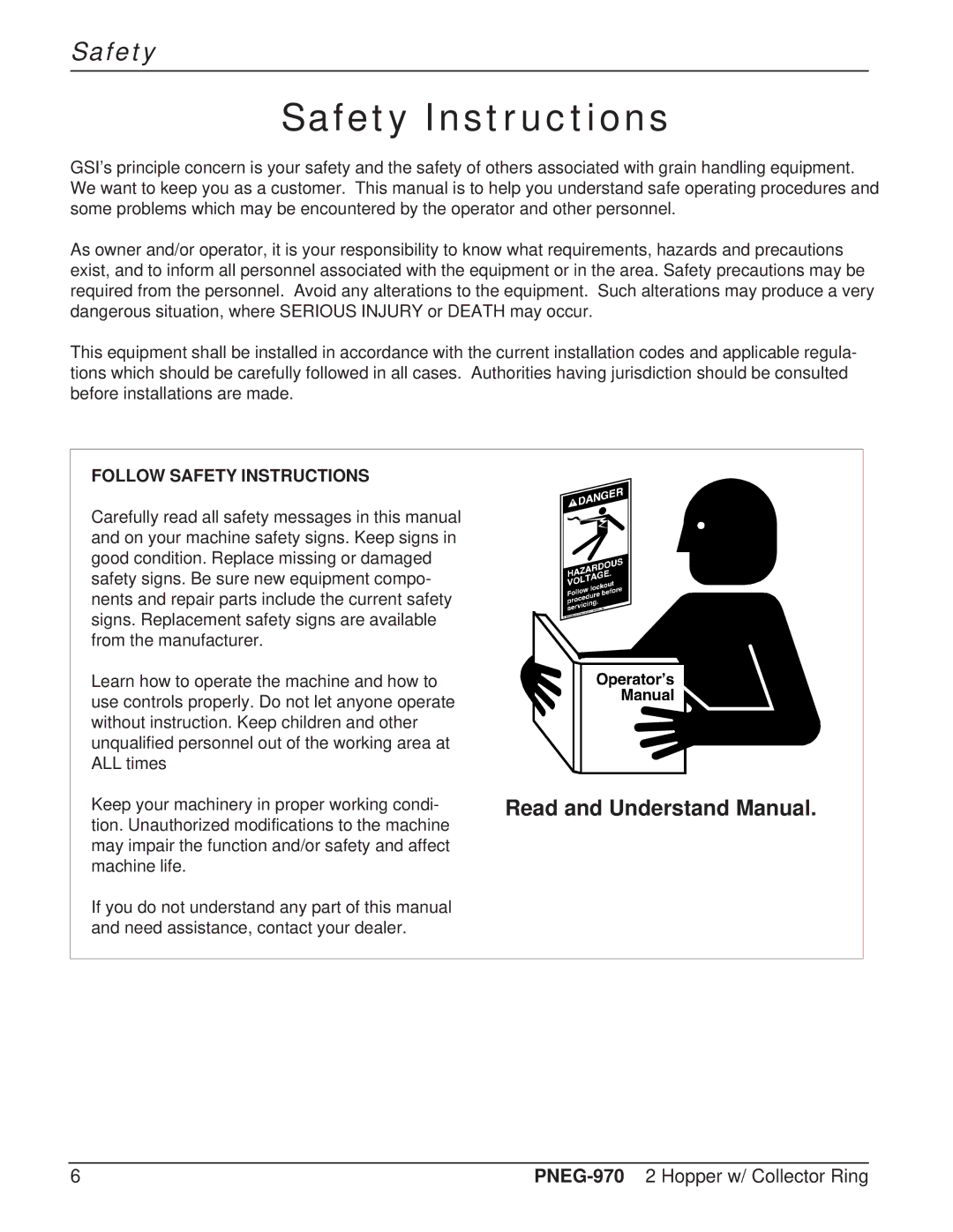 GSI Outdoors PNEG-970 operation manual Safety Instructions, Read and Understand Manual 