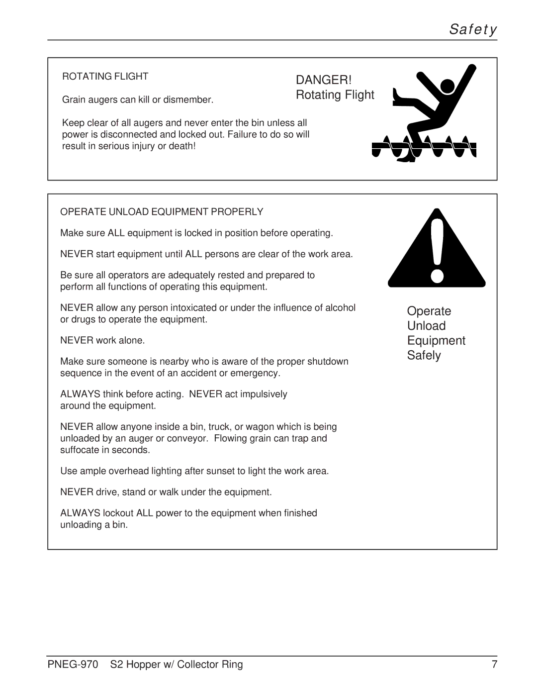 GSI Outdoors PNEG-970 operation manual Operate Unload Equipment Safely, Rotating Flight 