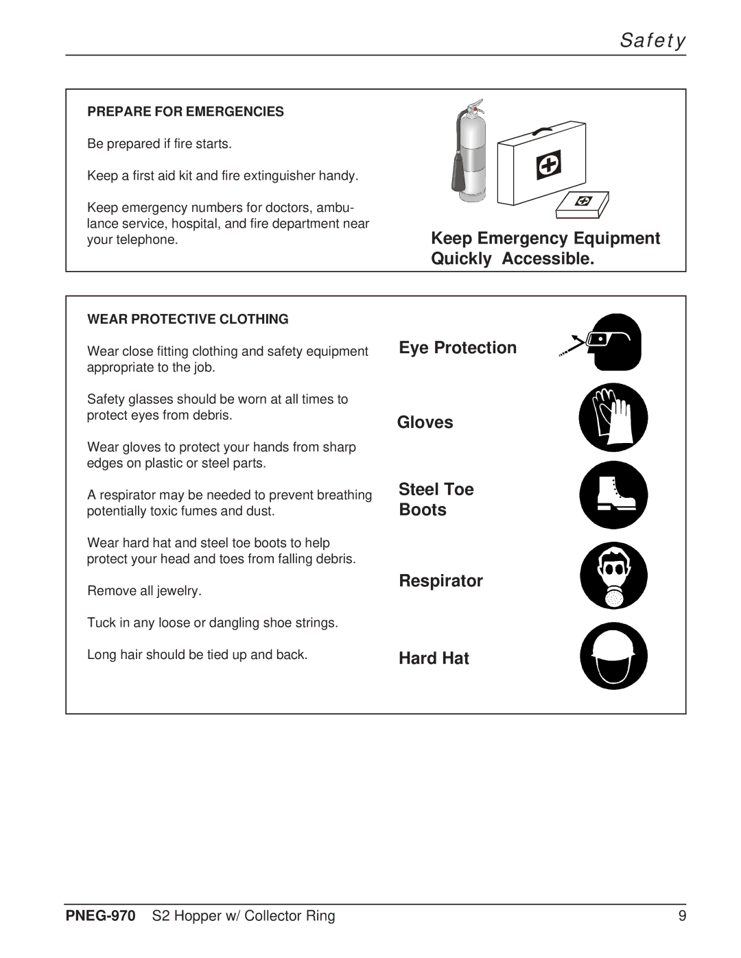 GSI Outdoors PNEG-970 operation manual Eye Protection Gloves Steel Toe Boots Respirator Hard Hat, Prepare for Emergencies 