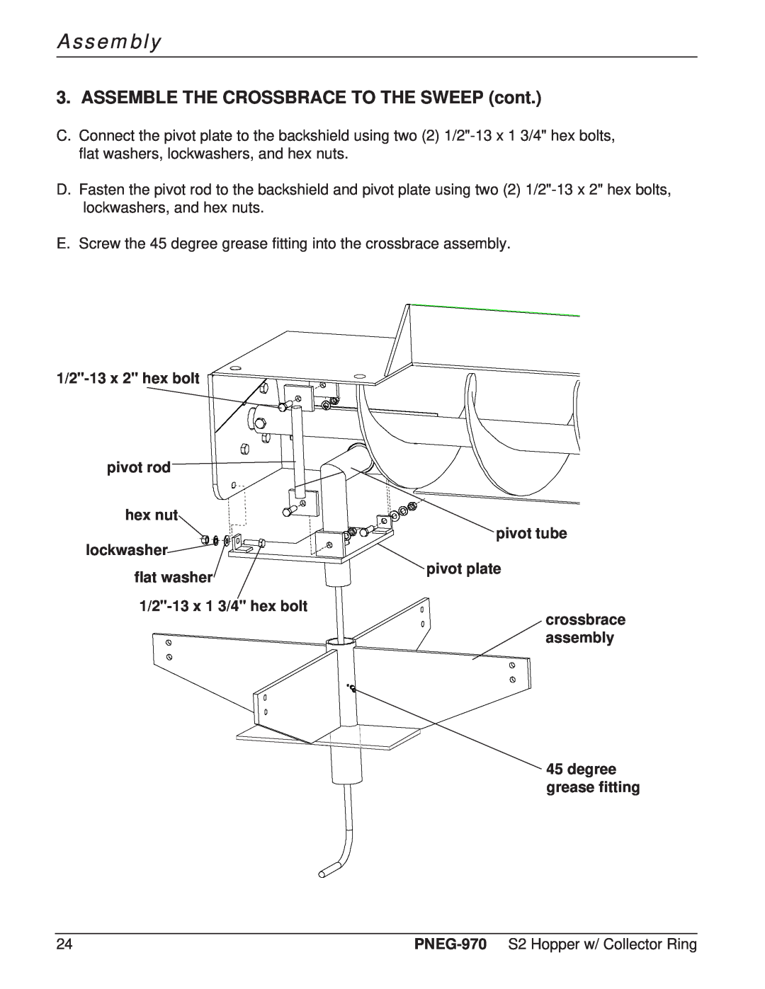 GSI Outdoors PNEG-970 operation manual ASSEMBLE THE CROSSBRACE TO THE SWEEP cont, Assembly, degree grease fitting 