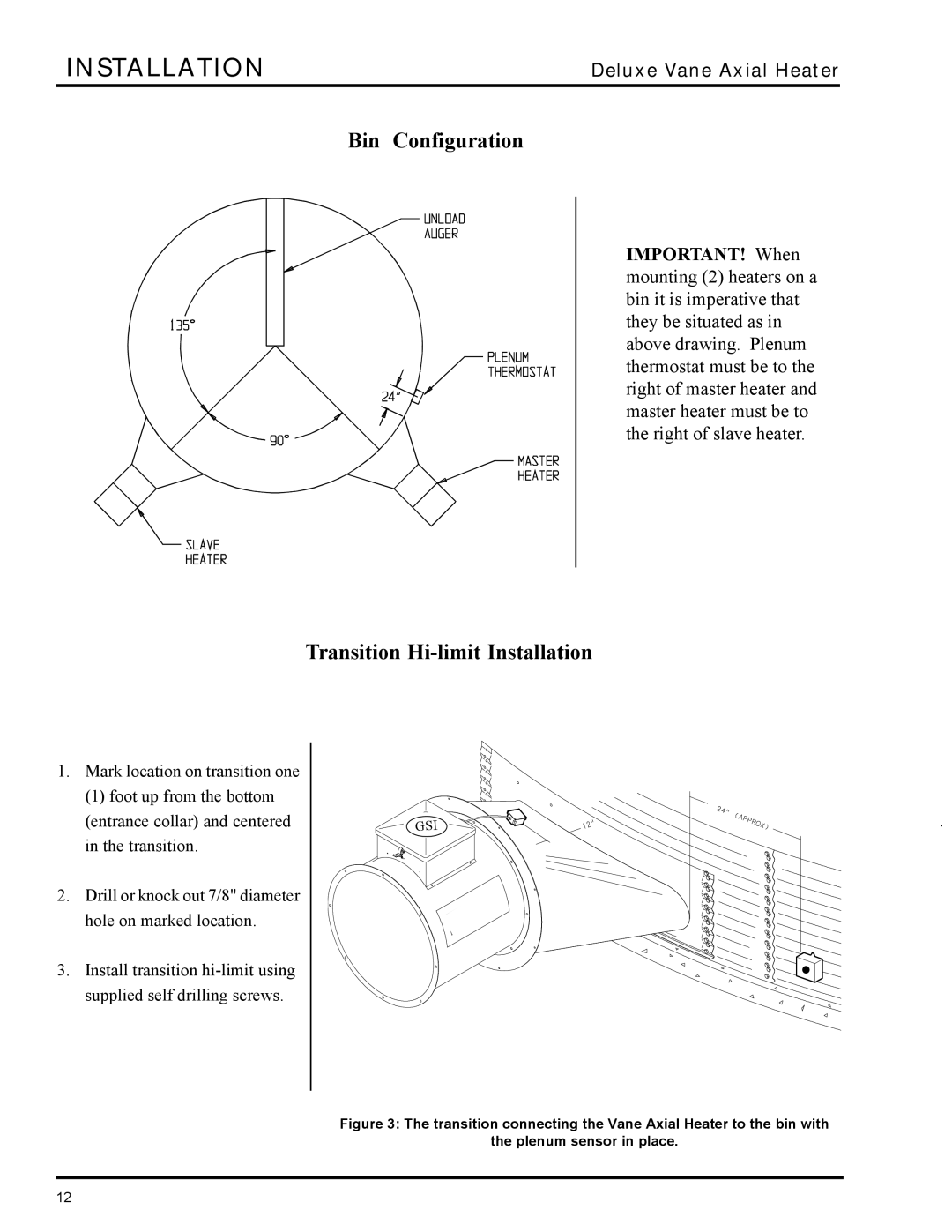 GSI Outdoors VLC, VHC owner manual Bin Configuration, Transition Hi-limit Installation 