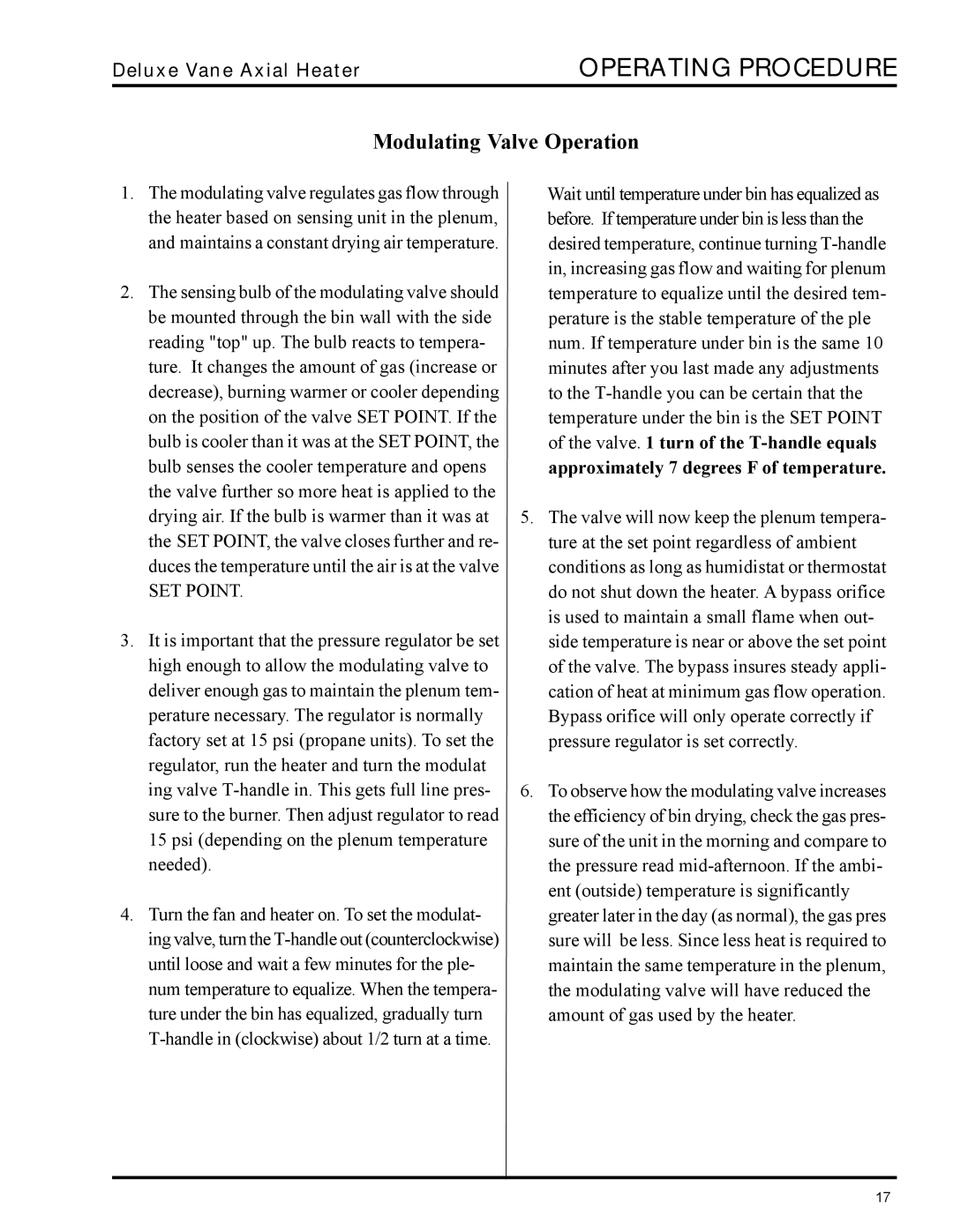 GSI Outdoors VHC, VLC owner manual Operating Procedure, Modulating Valve Operation 