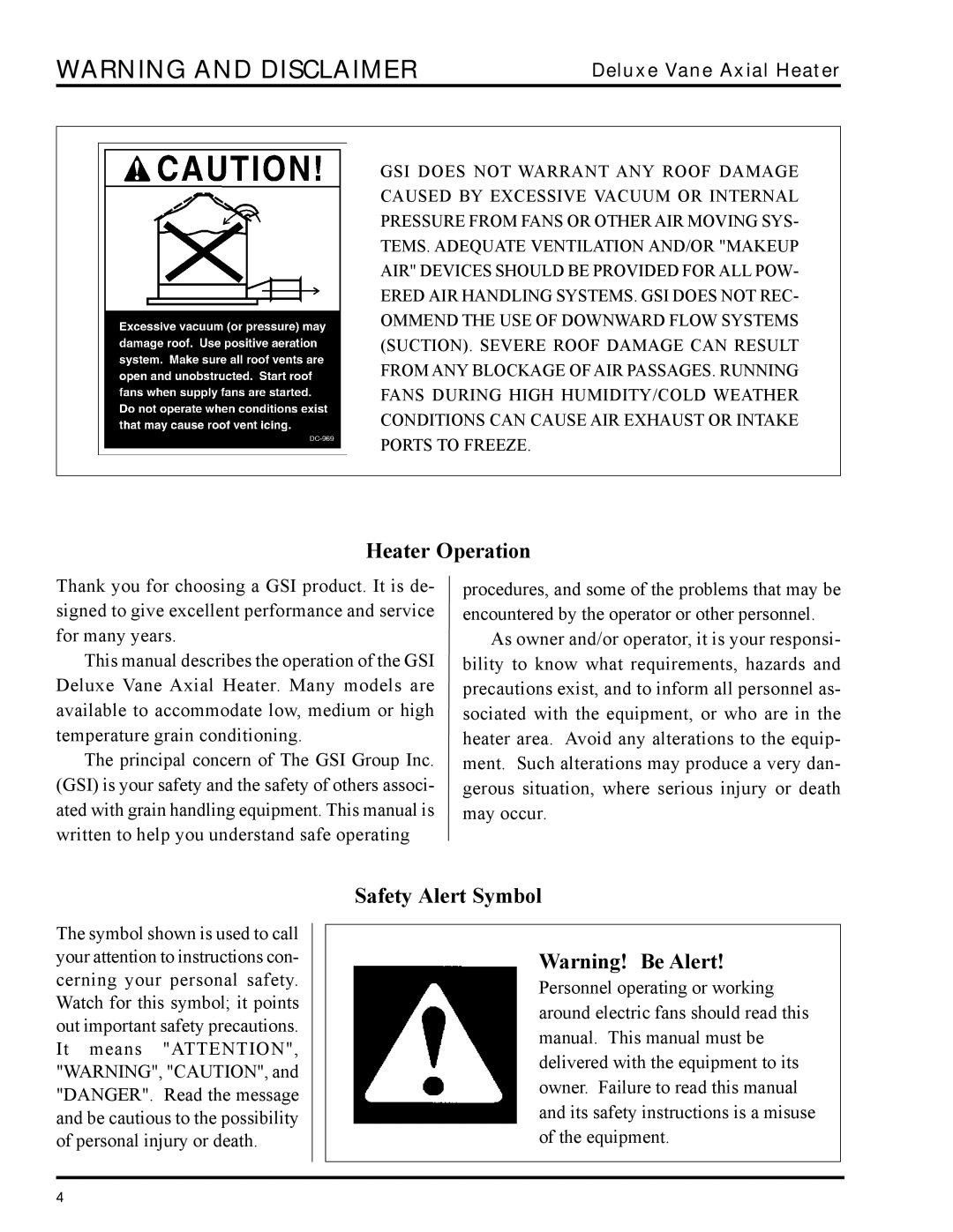 GSI Outdoors VLC, VHC owner manual Heater Operation, Safety Alert Symbol 