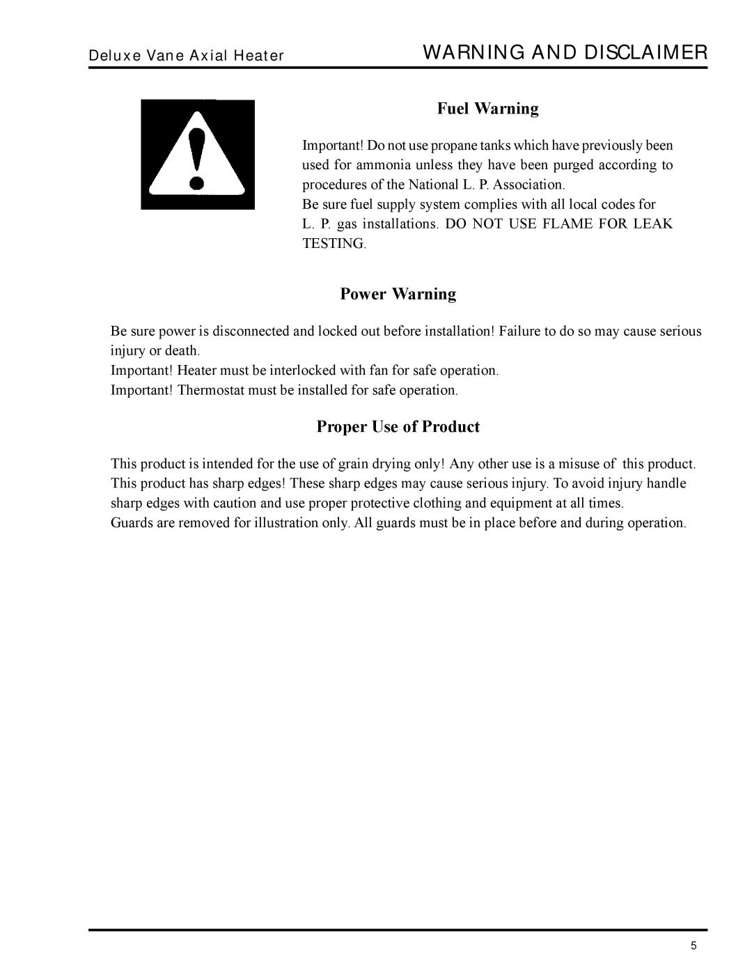 GSI Outdoors VHC, VLC owner manual Fuel Warning, Power Warning, Proper Use of Product 