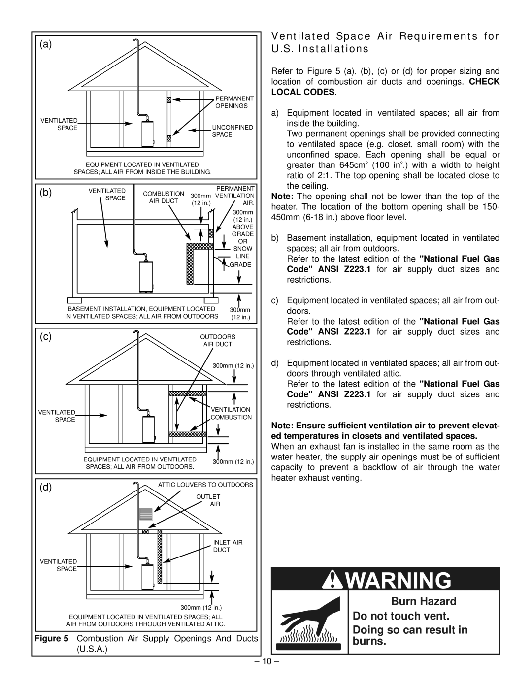 GSW 319594-000 manual Installations, Local Codes 