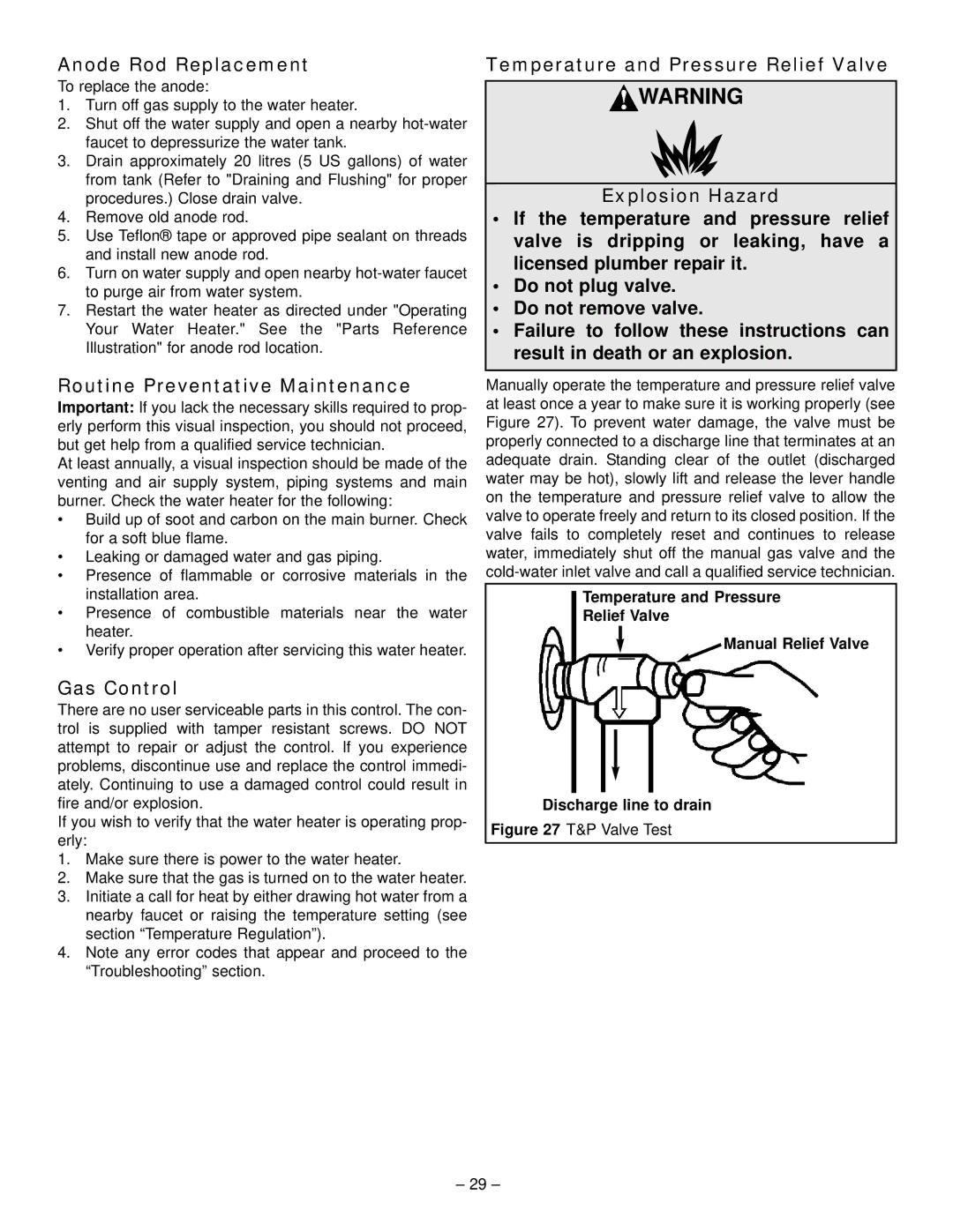 GSW 319594-000 manual Anode Rod Replacement, Routine Preventative Maintenance, Gas Control 