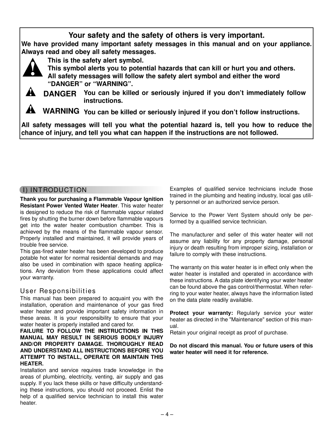 GSW 319594-000 manual Introduction, User Responsibilities 