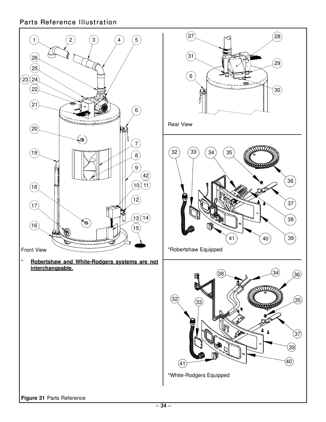 GSW 319594-000 manual Parts Reference Illustration, Robertshaw and White-Rodgerssystems are not, interchangeable 