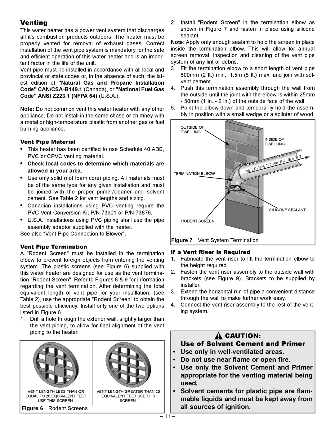 GSW 5065 Venting, Use of Solvent Cement and Primer, Use only in well-ventilated areas, Do not use near flame or open fire 