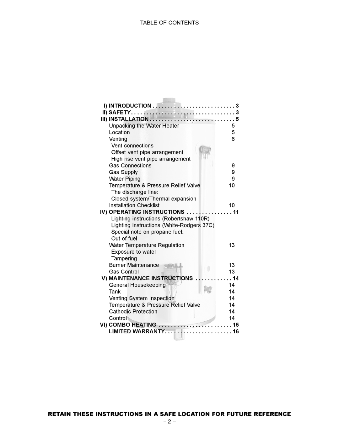 GSW 61009 REV. C (09-03) manual Table of Contents, Maintenance Instructions 