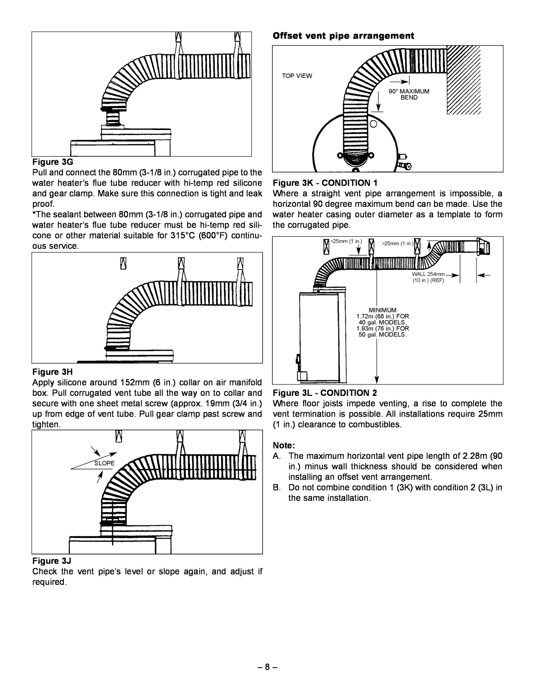 GSW 61009 REV. C (09-03) manual G, H, J, Offset vent pipe arrangement, K - Condition, L - Condition 