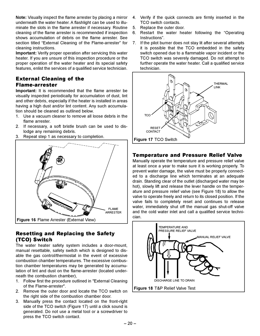 GSW 72090 manual External Cleaning Flame-arrester, Resetting and Replacing the Safety TCO Switch 