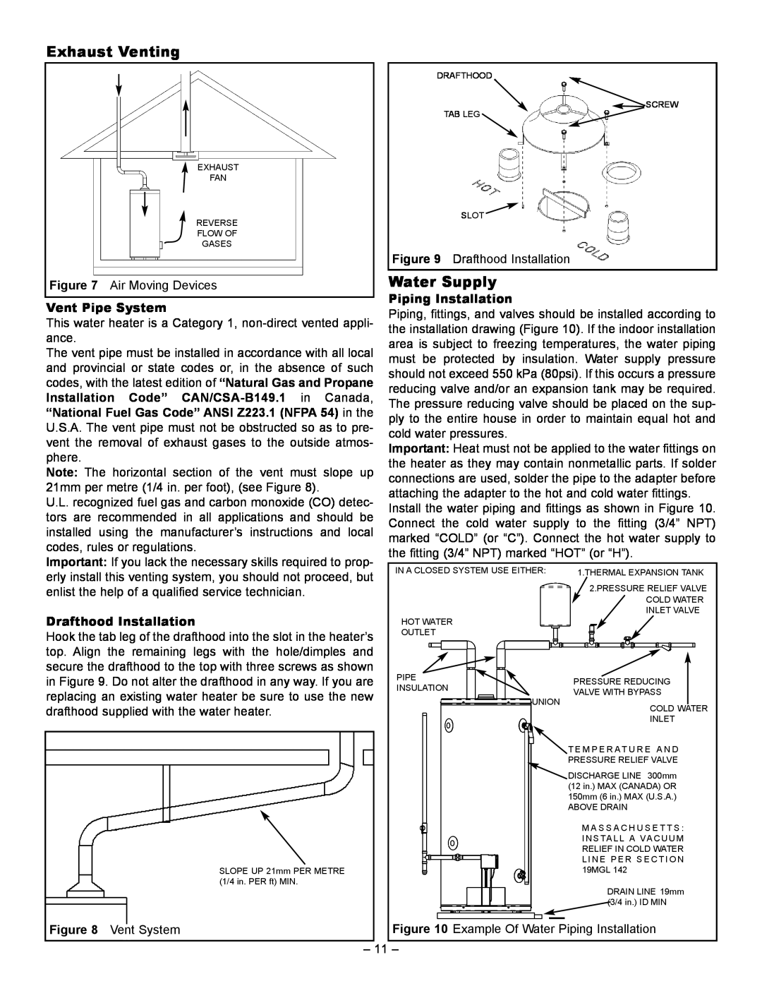 GSW 72090 manual Exhaust Venting, Water Supply 