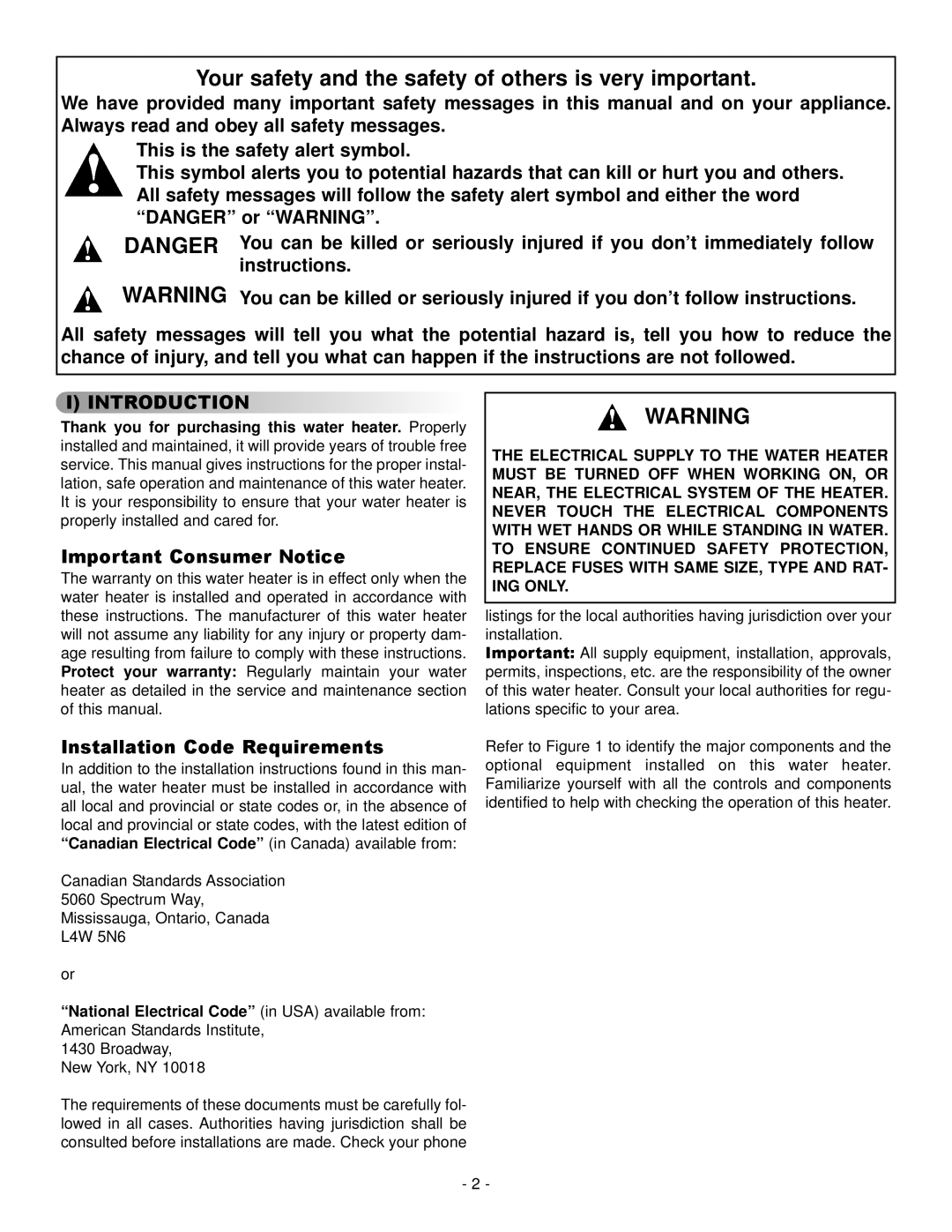 GSW 73992 warranty Important Consumer Notice, Installation Code Requirements 