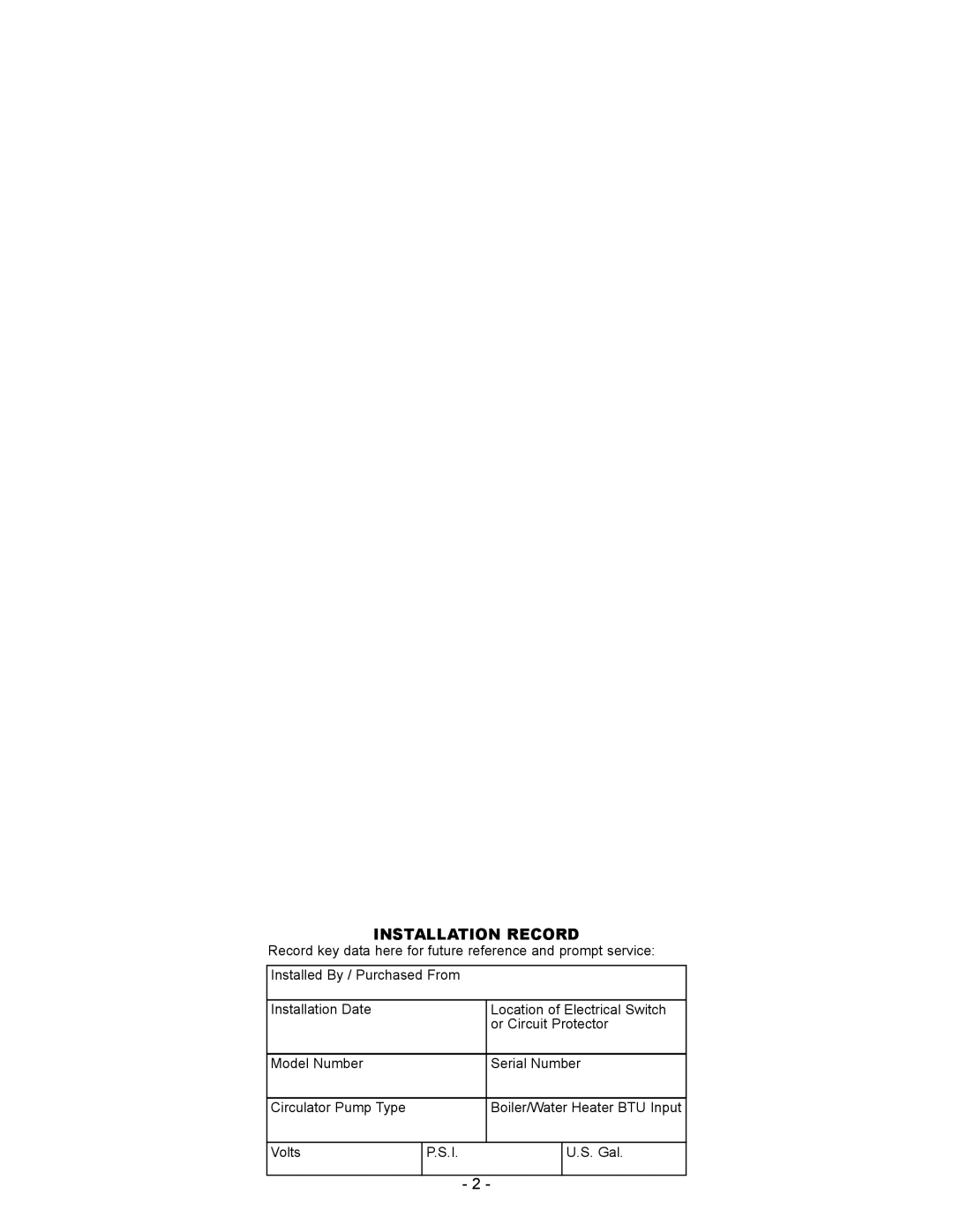 GSW FlowThru warranty Installation Record 