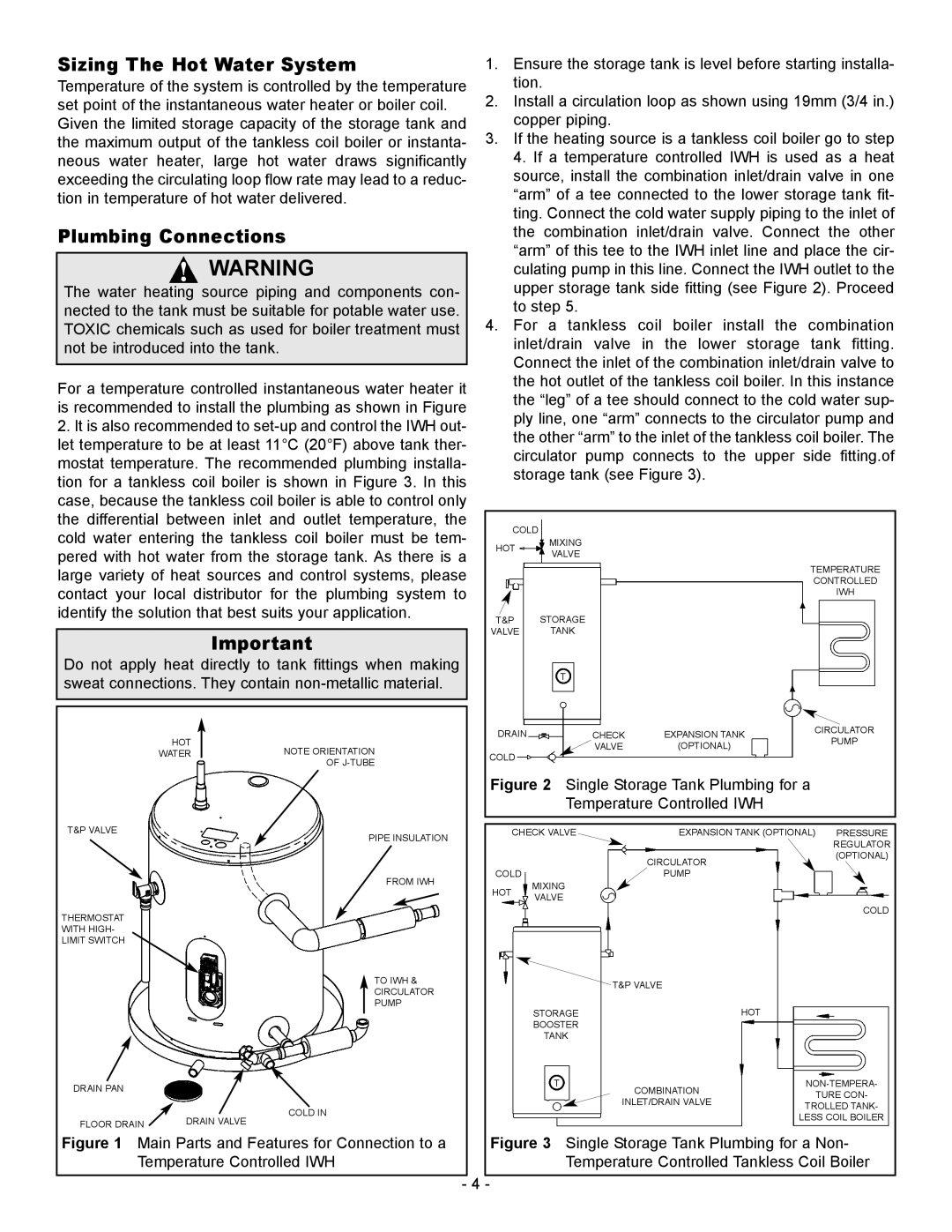 GSW FlowThru warranty Sizing The Hot Water System, Plumbing Connections 