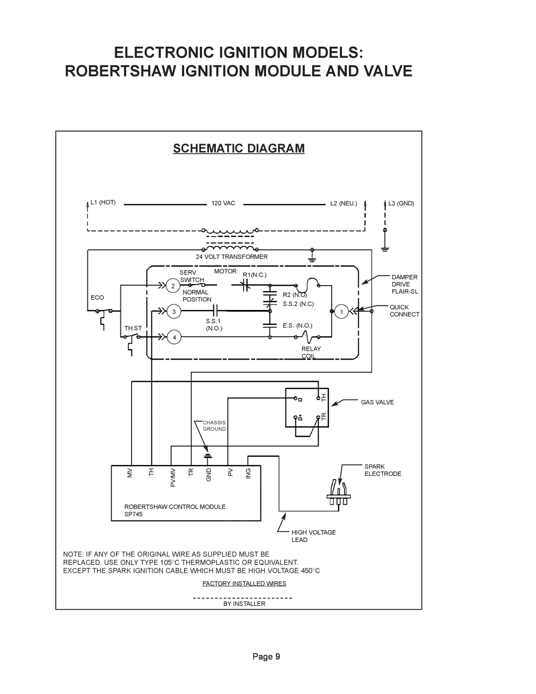 GSW G65 instruction manual Electronic Ignition Models, Robertshaw Ignition Module And Valve, Schematic Diagram 