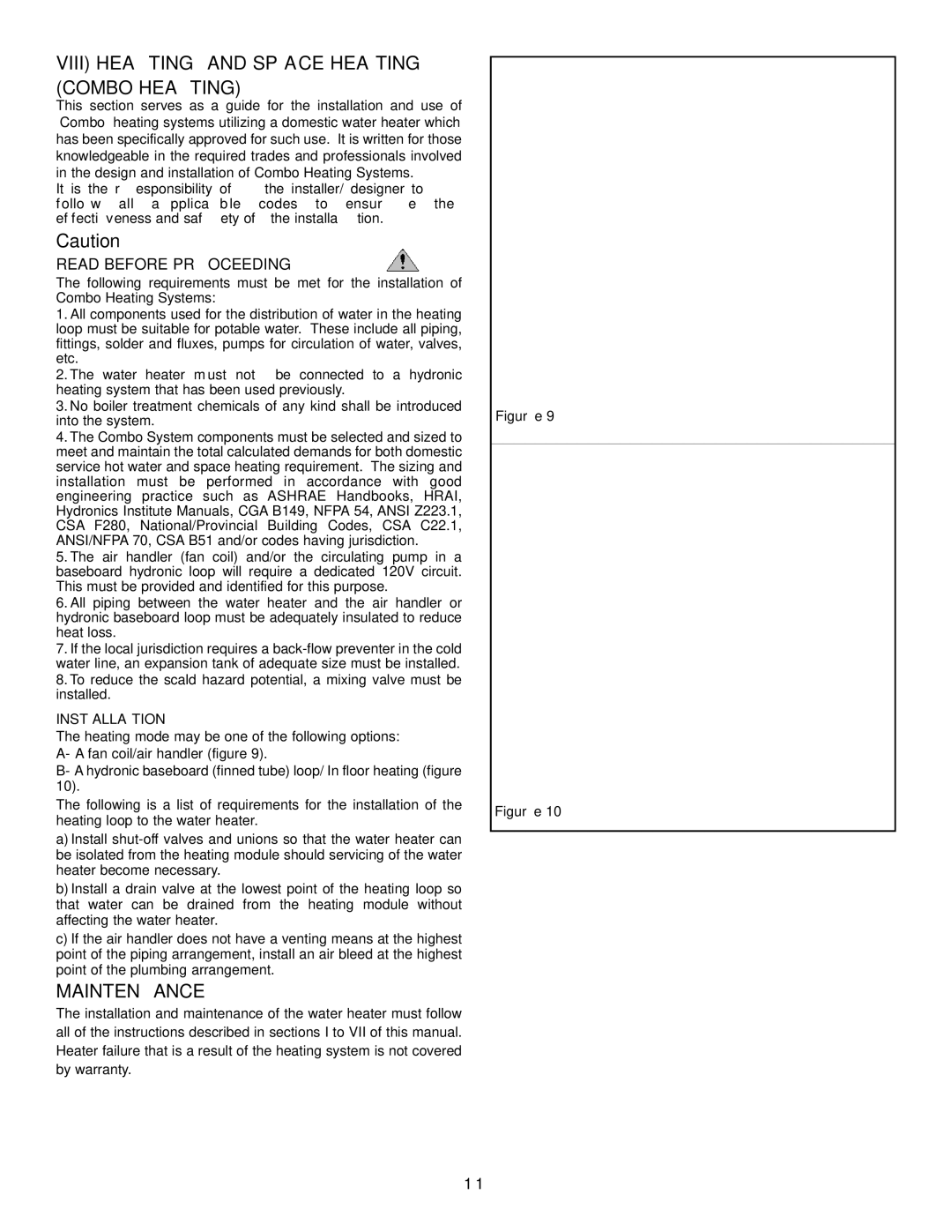 GSW Gas Fired Water Heater warranty Viii Heating and Space Heating Combo Heating, Maintenance, Installation 