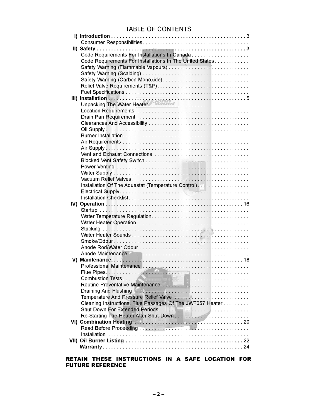 GSW JWF507, JWF657 manual Table of Contents 